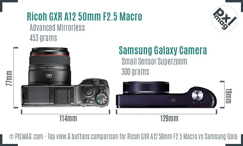 Ricoh GXR A12 50mm F2.5 Macro vs Samsung Galaxy Camera top view buttons comparison