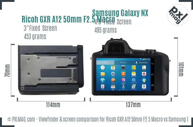 Ricoh GXR A12 50mm F2.5 Macro vs Samsung Galaxy NX Screen and Viewfinder comparison