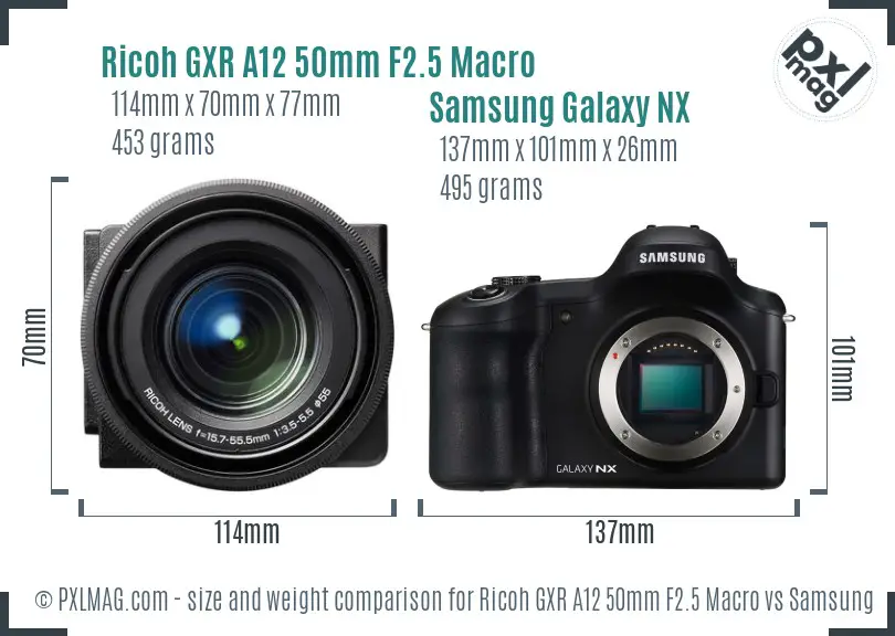 Ricoh GXR A12 50mm F2.5 Macro vs Samsung Galaxy NX size comparison