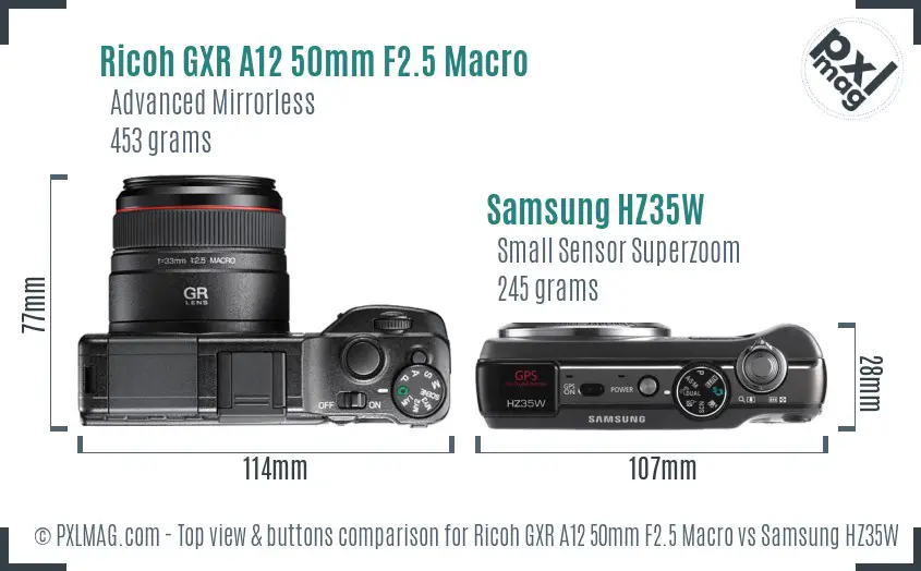 Ricoh GXR A12 50mm F2.5 Macro vs Samsung HZ35W top view buttons comparison