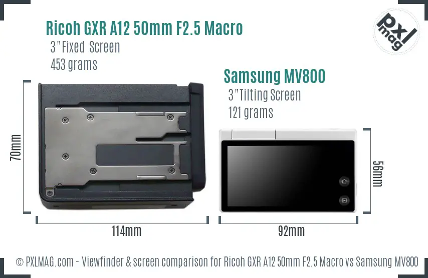 Ricoh GXR A12 50mm F2.5 Macro vs Samsung MV800 Screen and Viewfinder comparison