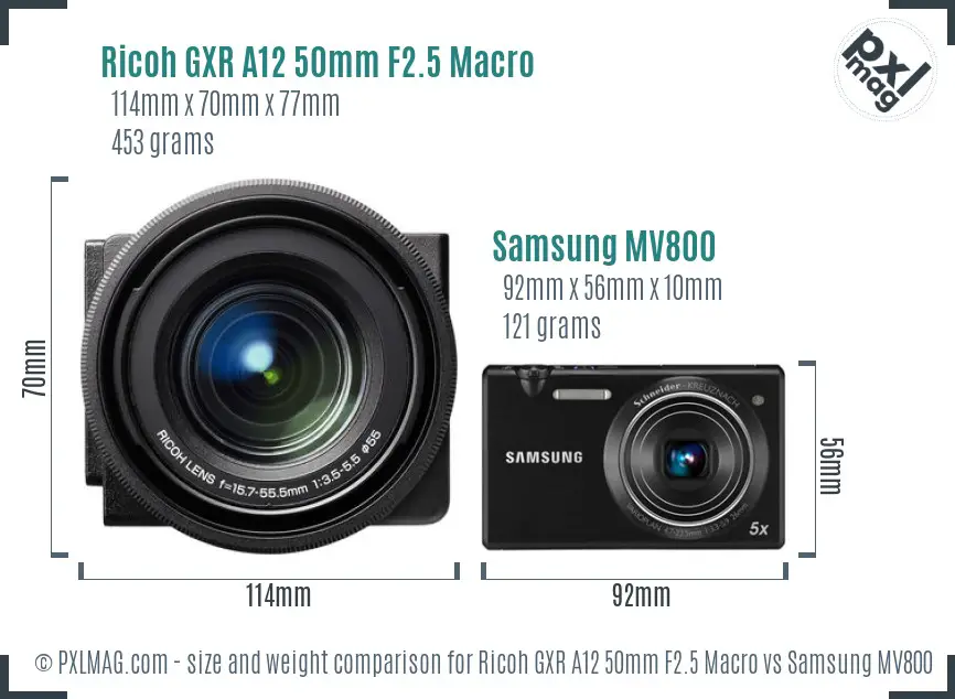 Ricoh GXR A12 50mm F2.5 Macro vs Samsung MV800 size comparison