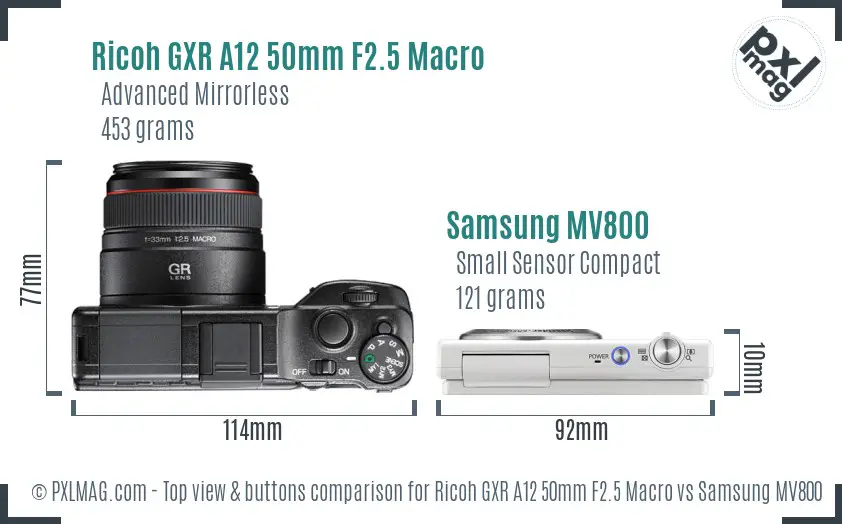 Ricoh GXR A12 50mm F2.5 Macro vs Samsung MV800 top view buttons comparison