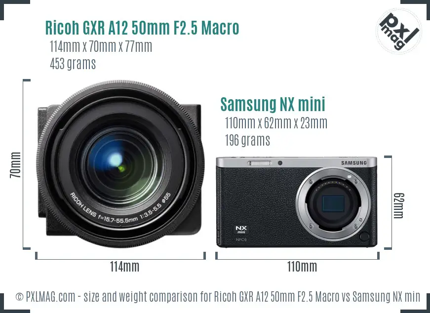 Ricoh GXR A12 50mm F2.5 Macro vs Samsung NX mini size comparison