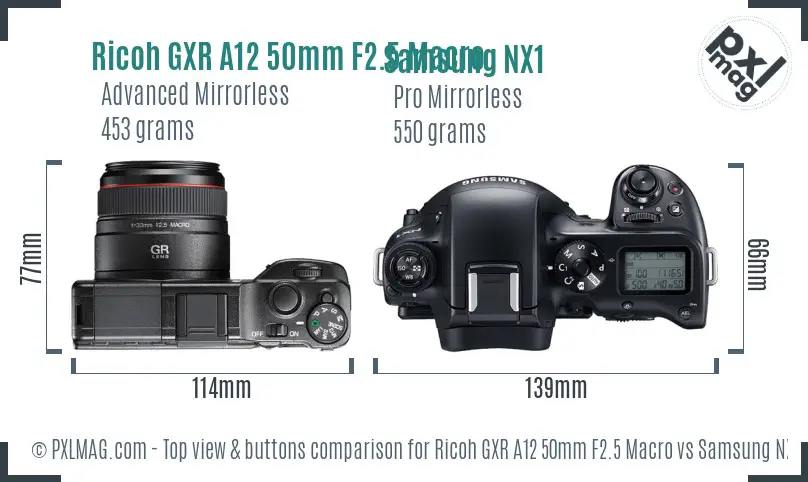 Ricoh GXR A12 50mm F2.5 Macro vs Samsung NX1 top view buttons comparison