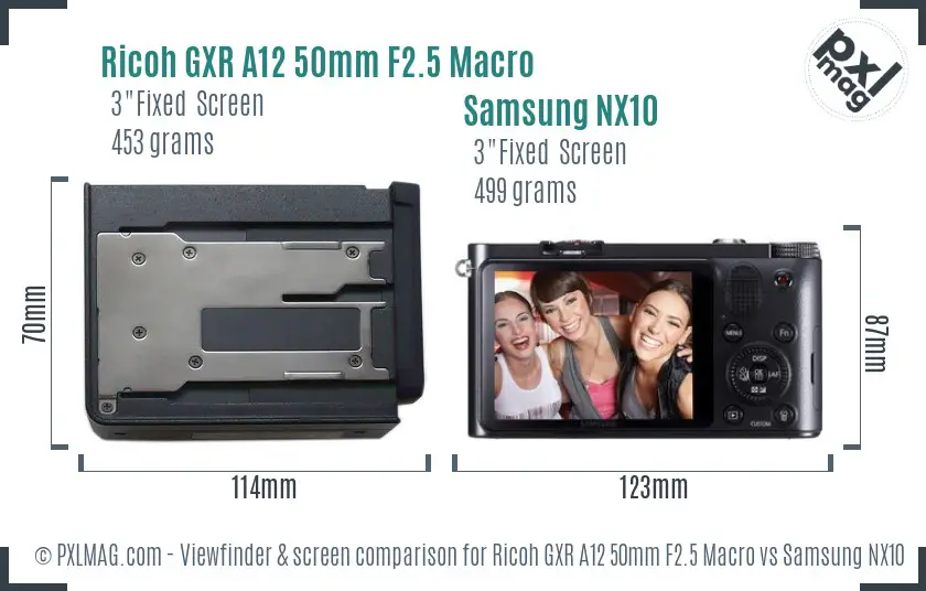 Ricoh GXR A12 50mm F2.5 Macro vs Samsung NX10 Screen and Viewfinder comparison