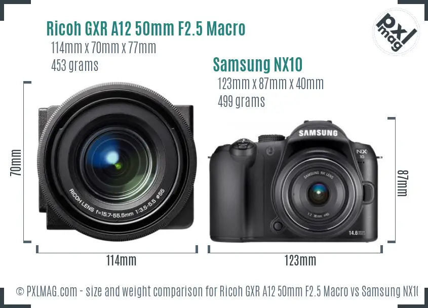 Ricoh GXR A12 50mm F2.5 Macro vs Samsung NX10 size comparison
