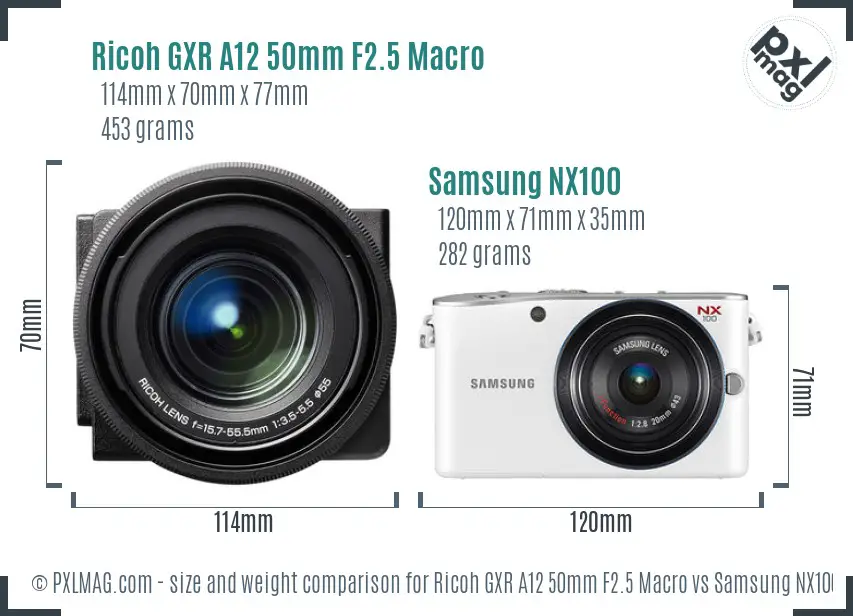 Ricoh GXR A12 50mm F2.5 Macro vs Samsung NX100 size comparison