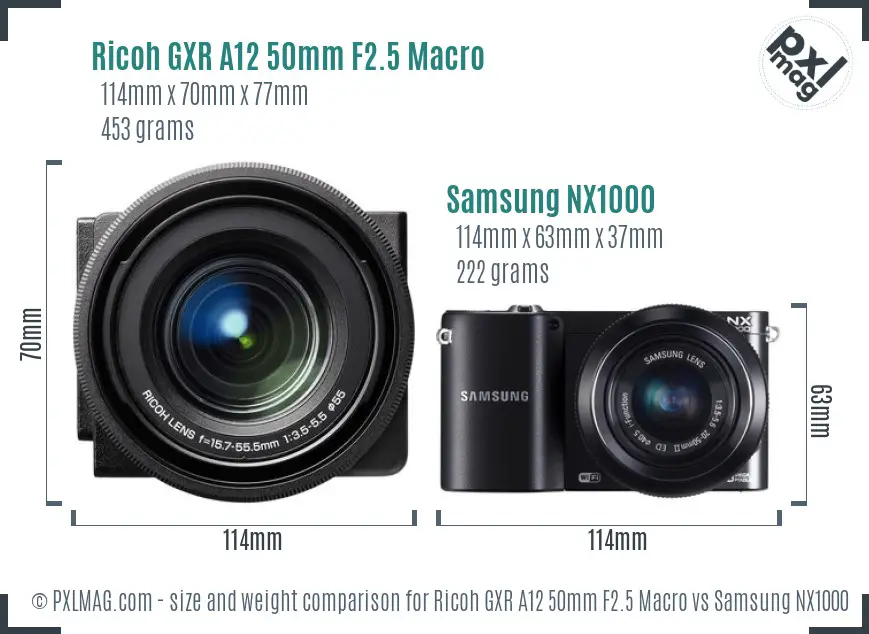 Ricoh GXR A12 50mm F2.5 Macro vs Samsung NX1000 size comparison