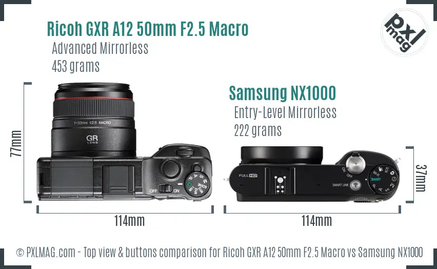 Ricoh GXR A12 50mm F2.5 Macro vs Samsung NX1000 top view buttons comparison