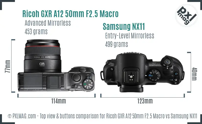 Ricoh GXR A12 50mm F2.5 Macro vs Samsung NX11 top view buttons comparison