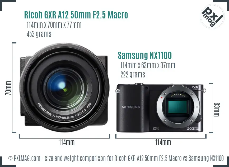 Ricoh GXR A12 50mm F2.5 Macro vs Samsung NX1100 size comparison