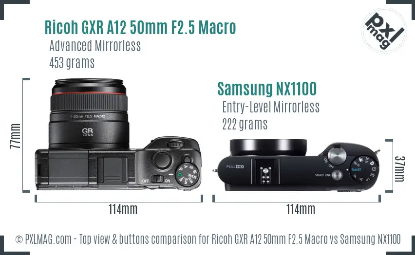 Ricoh GXR A12 50mm F2.5 Macro vs Samsung NX1100 top view buttons comparison