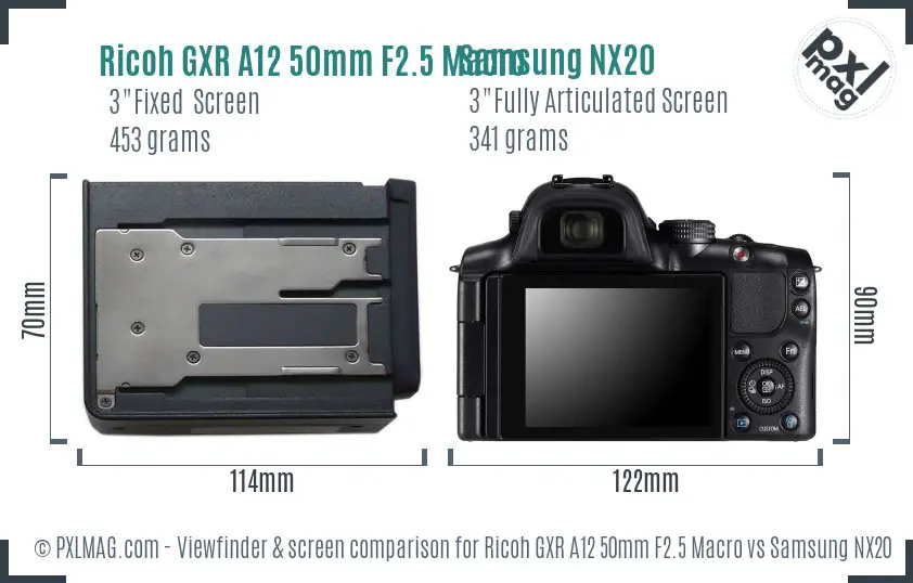 Ricoh GXR A12 50mm F2.5 Macro vs Samsung NX20 Screen and Viewfinder comparison