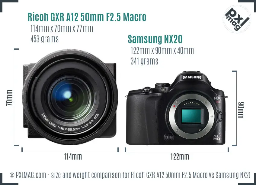 Ricoh GXR A12 50mm F2.5 Macro vs Samsung NX20 size comparison
