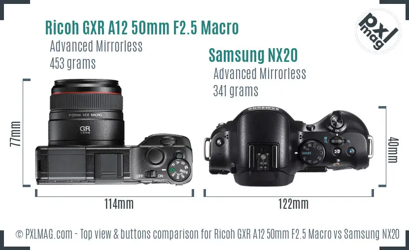 Ricoh GXR A12 50mm F2.5 Macro vs Samsung NX20 top view buttons comparison