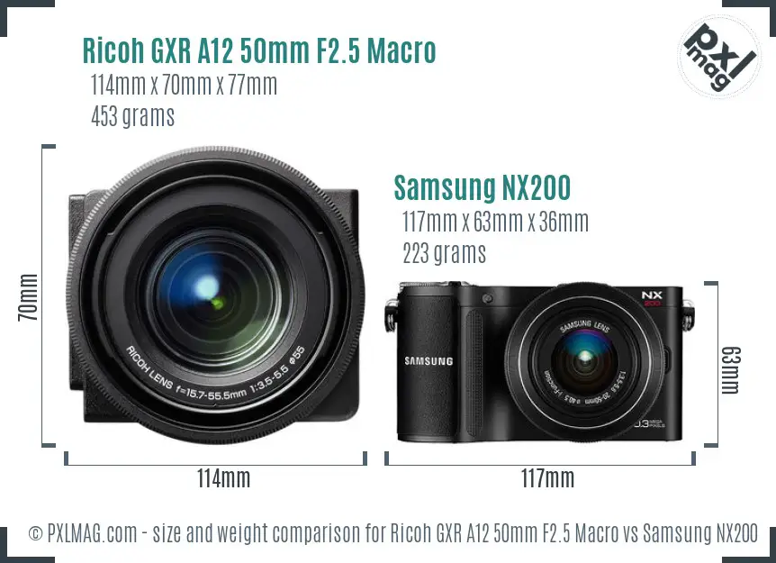 Ricoh GXR A12 50mm F2.5 Macro vs Samsung NX200 size comparison