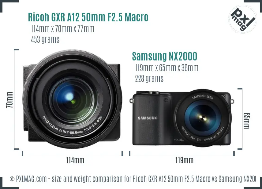 Ricoh GXR A12 50mm F2.5 Macro vs Samsung NX2000 size comparison