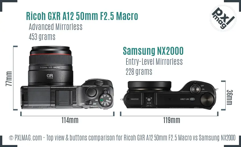 Ricoh GXR A12 50mm F2.5 Macro vs Samsung NX2000 top view buttons comparison