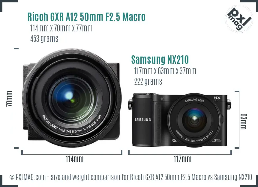 Ricoh GXR A12 50mm F2.5 Macro vs Samsung NX210 size comparison