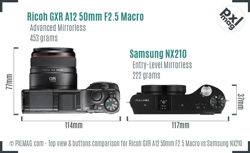 Ricoh GXR A12 50mm F2.5 Macro vs Samsung NX210 top view buttons comparison