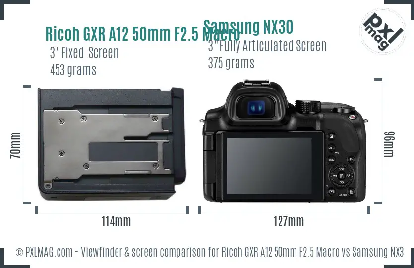 Ricoh GXR A12 50mm F2.5 Macro vs Samsung NX30 Screen and Viewfinder comparison