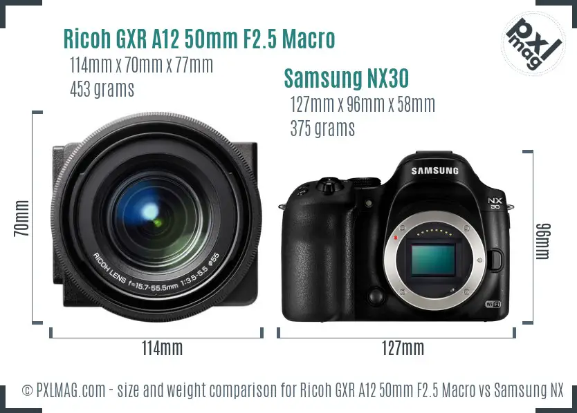Ricoh GXR A12 50mm F2.5 Macro vs Samsung NX30 size comparison