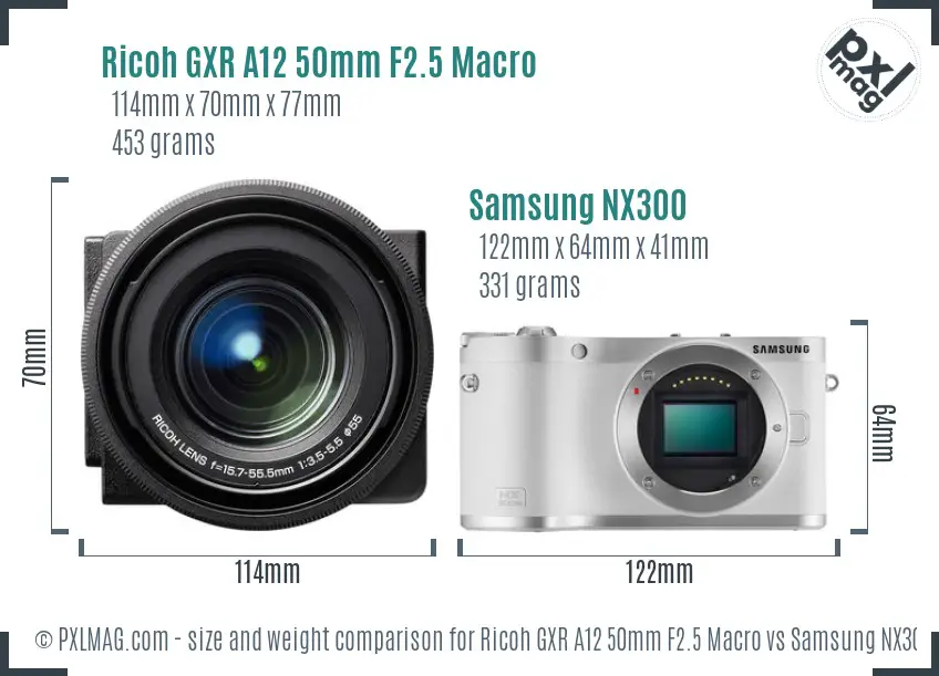 Ricoh GXR A12 50mm F2.5 Macro vs Samsung NX300 size comparison