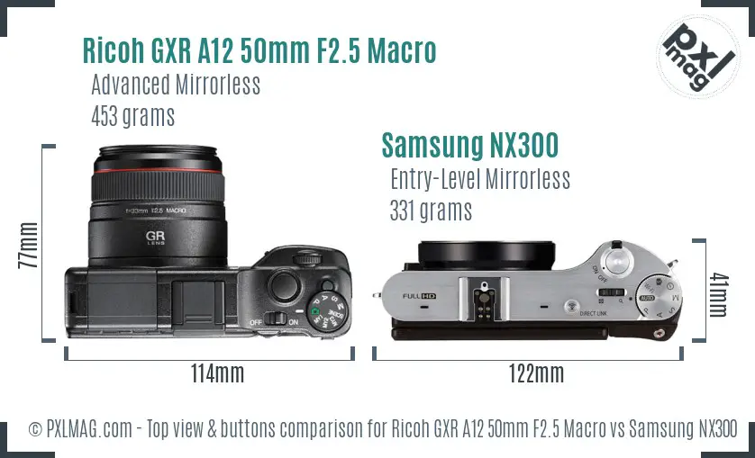 Ricoh GXR A12 50mm F2.5 Macro vs Samsung NX300 top view buttons comparison