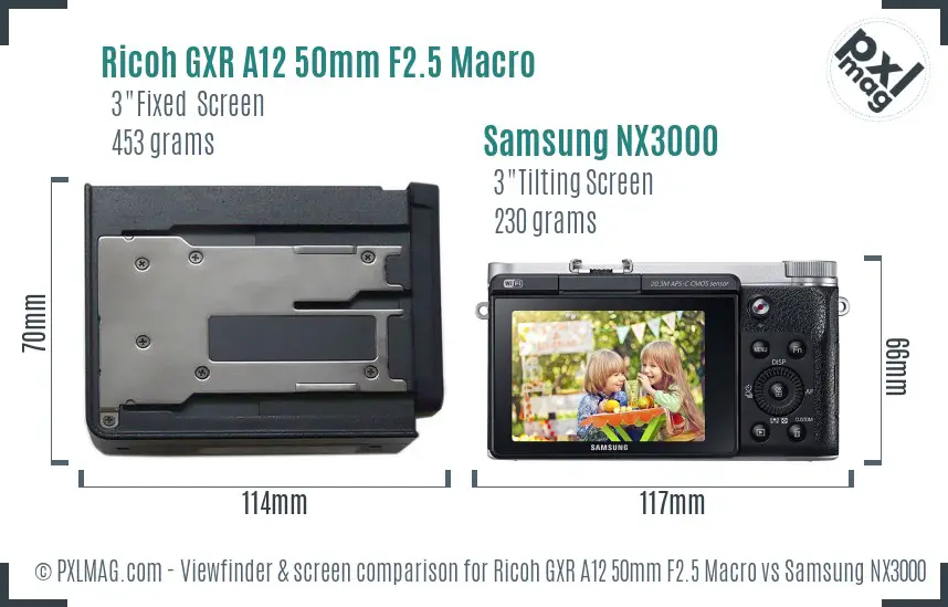 Ricoh GXR A12 50mm F2.5 Macro vs Samsung NX3000 Screen and Viewfinder comparison