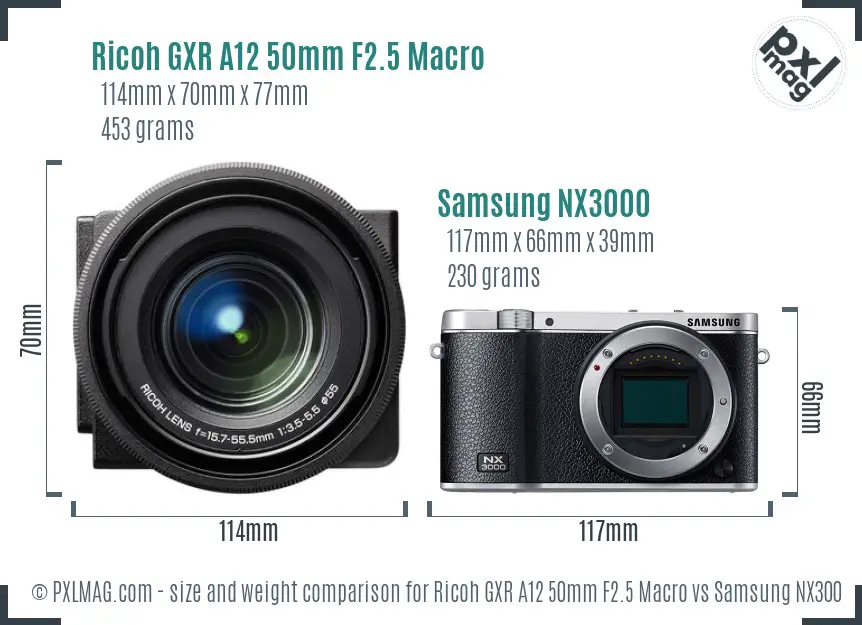 Ricoh GXR A12 50mm F2.5 Macro vs Samsung NX3000 size comparison