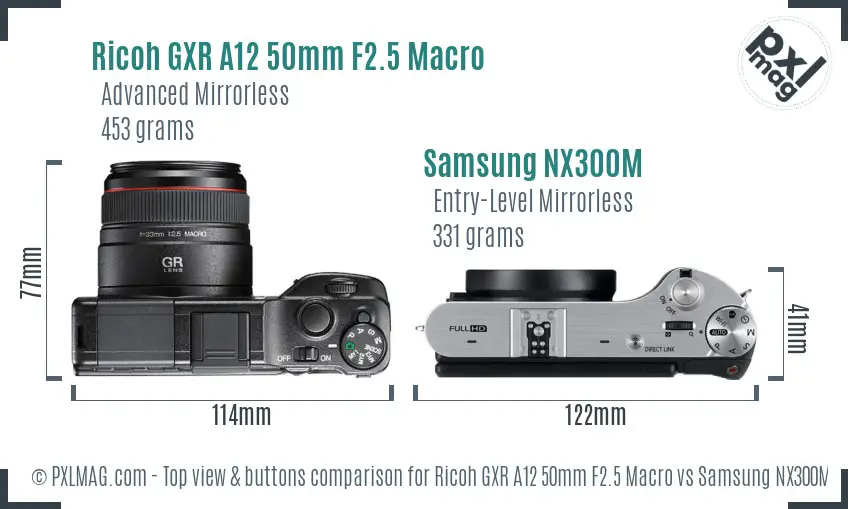 Ricoh GXR A12 50mm F2.5 Macro vs Samsung NX300M top view buttons comparison