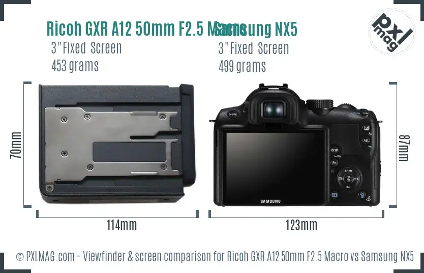 Ricoh GXR A12 50mm F2.5 Macro vs Samsung NX5 Screen and Viewfinder comparison