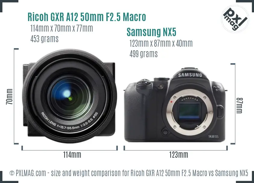 Ricoh GXR A12 50mm F2.5 Macro vs Samsung NX5 size comparison