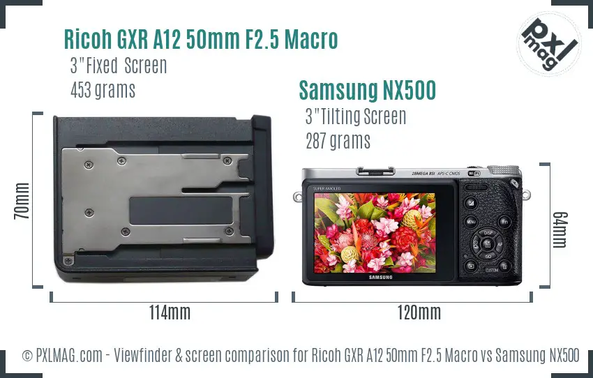 Ricoh GXR A12 50mm F2.5 Macro vs Samsung NX500 Screen and Viewfinder comparison