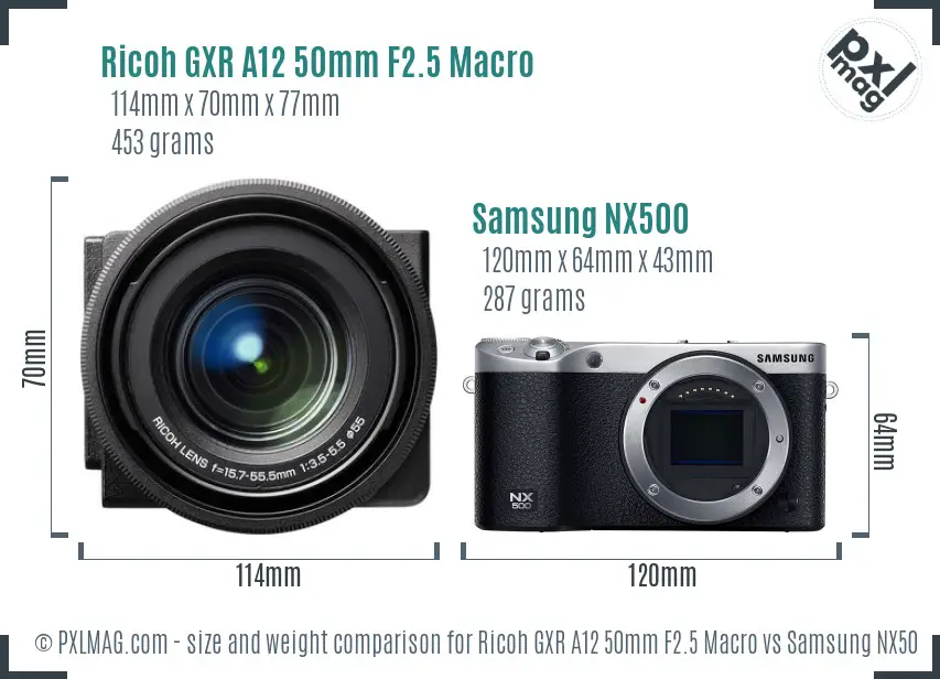 Ricoh GXR A12 50mm F2.5 Macro vs Samsung NX500 size comparison