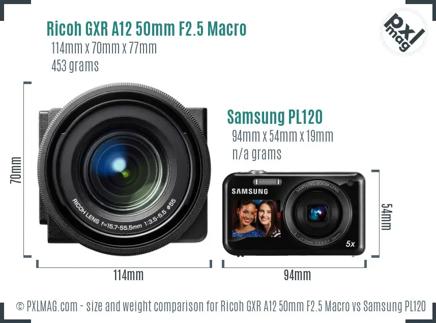 Ricoh GXR A12 50mm F2.5 Macro vs Samsung PL120 size comparison