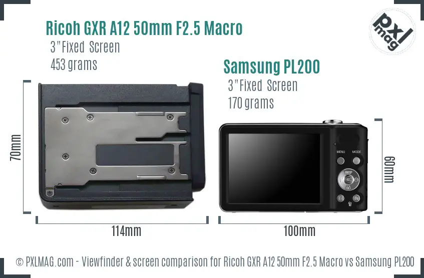 Ricoh GXR A12 50mm F2.5 Macro vs Samsung PL200 Screen and Viewfinder comparison