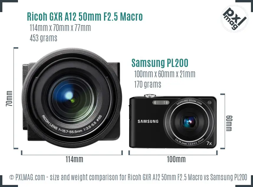 Ricoh GXR A12 50mm F2.5 Macro vs Samsung PL200 size comparison