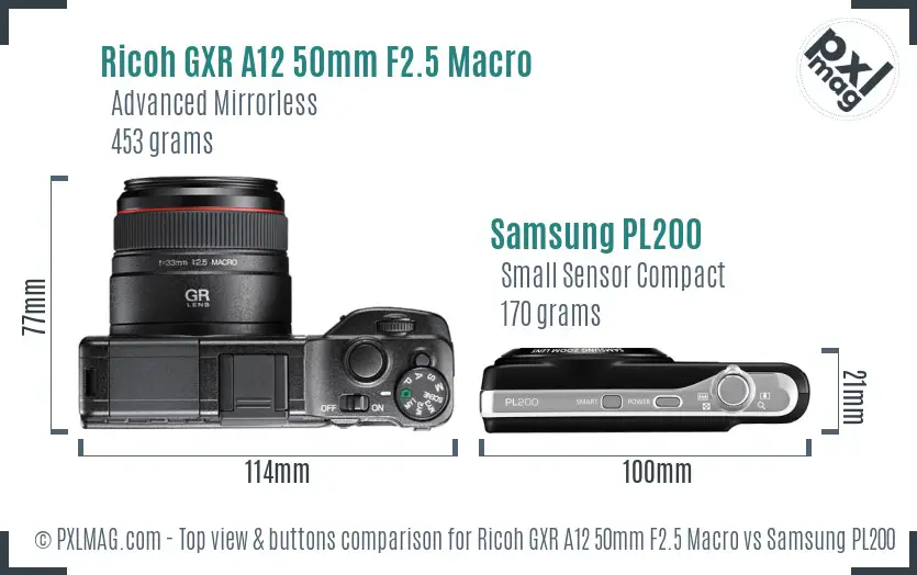 Ricoh GXR A12 50mm F2.5 Macro vs Samsung PL200 top view buttons comparison