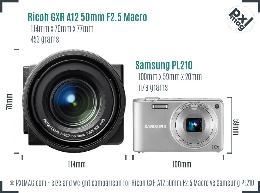 Ricoh GXR A12 50mm F2.5 Macro vs Samsung PL210 size comparison