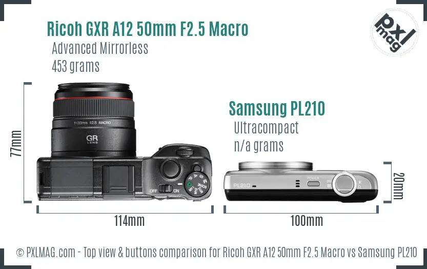 Ricoh GXR A12 50mm F2.5 Macro vs Samsung PL210 top view buttons comparison