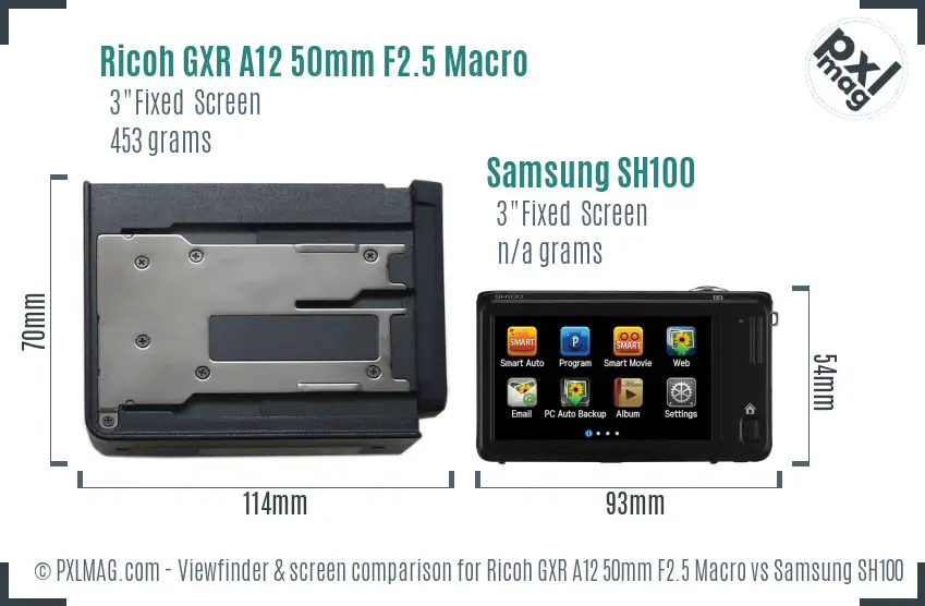 Ricoh GXR A12 50mm F2.5 Macro vs Samsung SH100 Screen and Viewfinder comparison