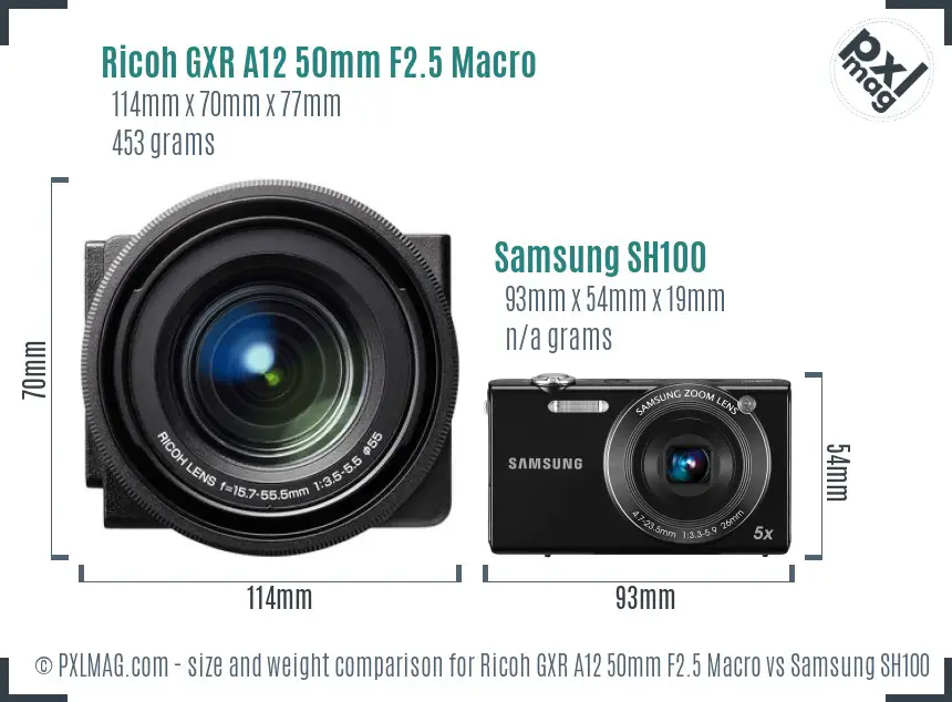 Ricoh GXR A12 50mm F2.5 Macro vs Samsung SH100 size comparison