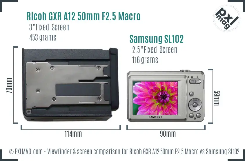 Ricoh GXR A12 50mm F2.5 Macro vs Samsung SL102 Screen and Viewfinder comparison