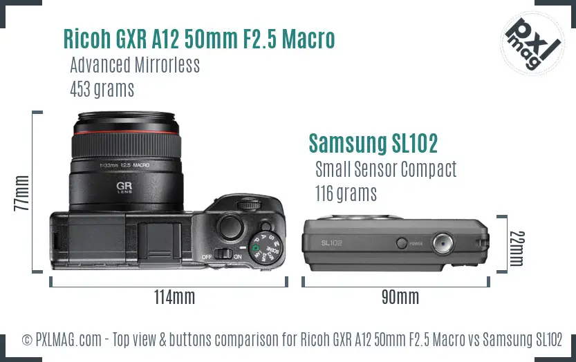 Ricoh GXR A12 50mm F2.5 Macro vs Samsung SL102 top view buttons comparison