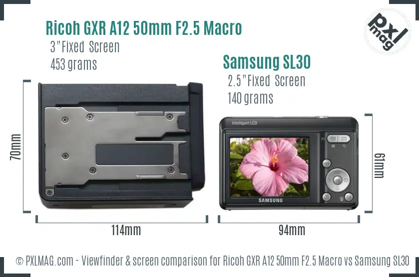 Ricoh GXR A12 50mm F2.5 Macro vs Samsung SL30 Screen and Viewfinder comparison