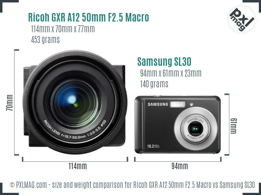 Ricoh GXR A12 50mm F2.5 Macro vs Samsung SL30 size comparison