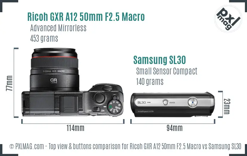 Ricoh GXR A12 50mm F2.5 Macro vs Samsung SL30 top view buttons comparison