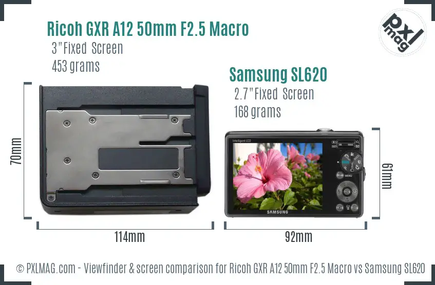 Ricoh GXR A12 50mm F2.5 Macro vs Samsung SL620 Screen and Viewfinder comparison